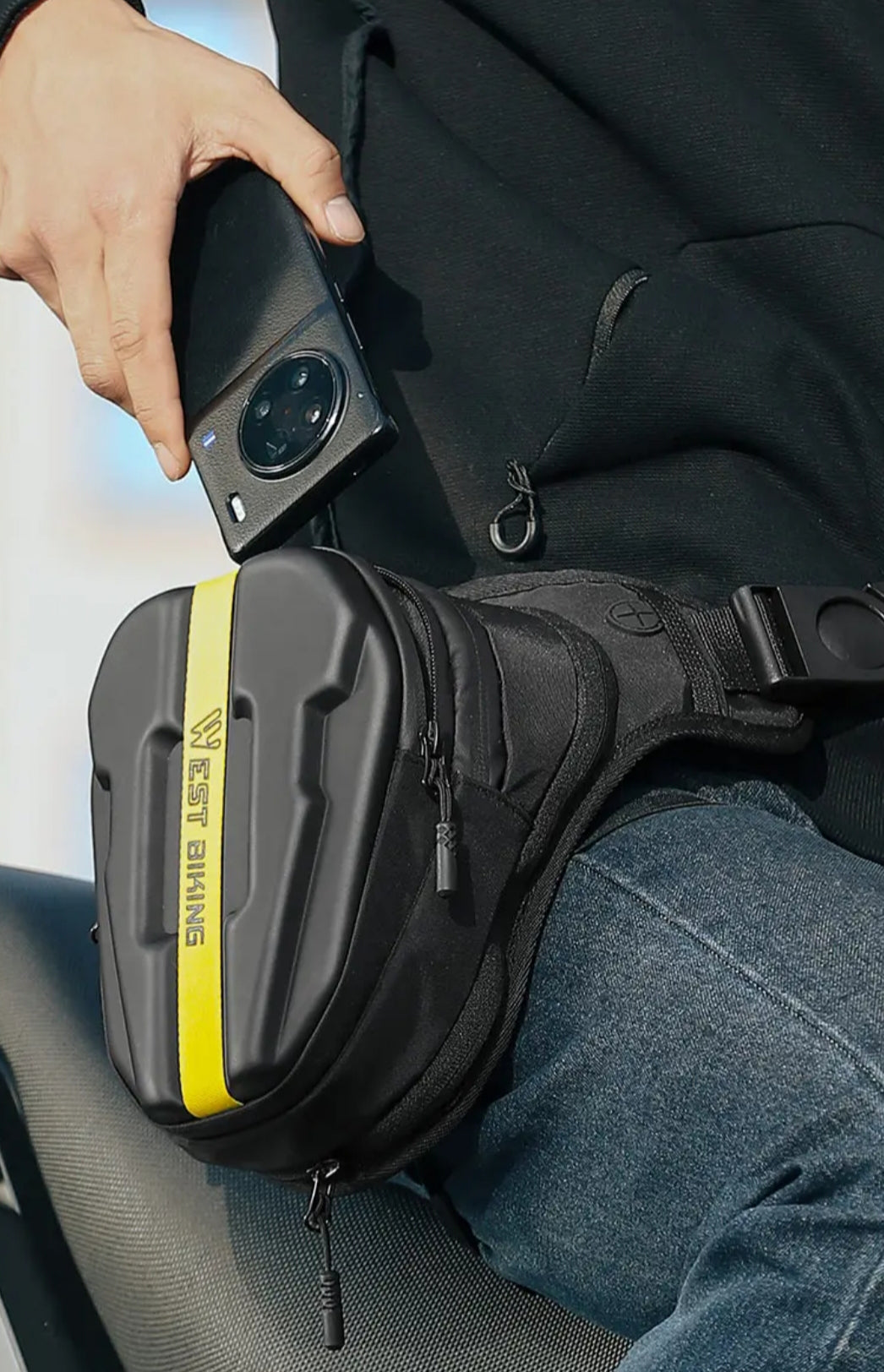 Magnetic Motorcycle Tank Bag with Straps – WEST BIKING Waterproof Waist & Leg Bag (Yellow)