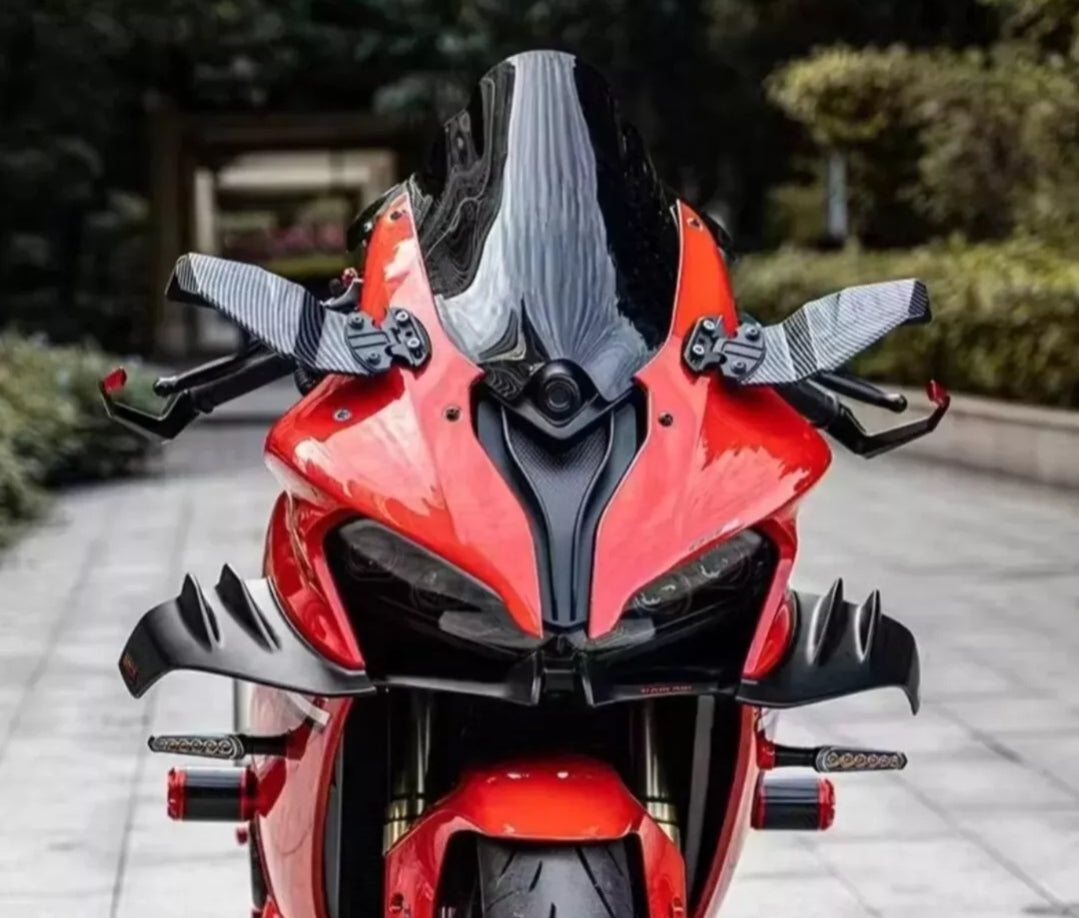 Winglet Style Motorcycle Mirrors – ABS Carbon Look Rear View Side Mirrors for Sport Bikes | Aerodynamic Design, Universal Fit for Yamaha R1 R6, Kawasaki Ninja, Honda CBR, Suzuki GSX-R, Ducati Panigale
