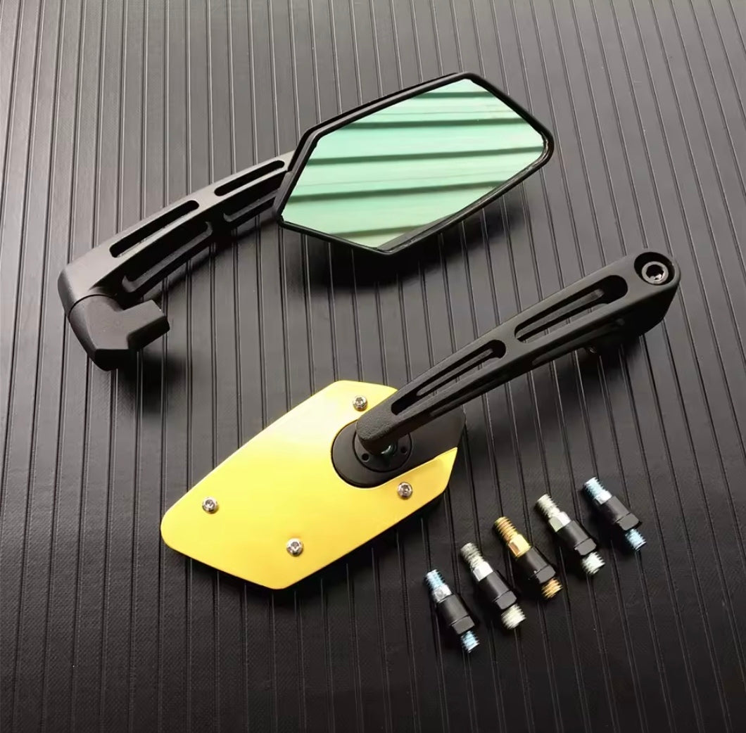 Universal 8mm 10mm Motorcycle Rearview Mirrors – Convex HD Side Mirrors for Scooter & E-Bike (Gold, Pair)