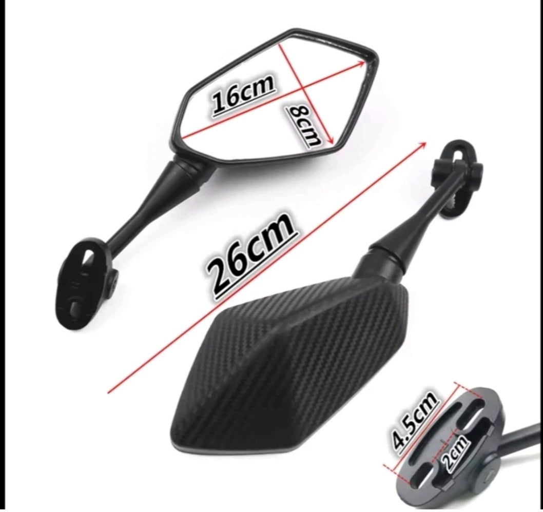 Universal 360° Rotating Sport Bike Mirrors – ABS Carbon Look | Racing Motorcycle Rearview Set (Pair)