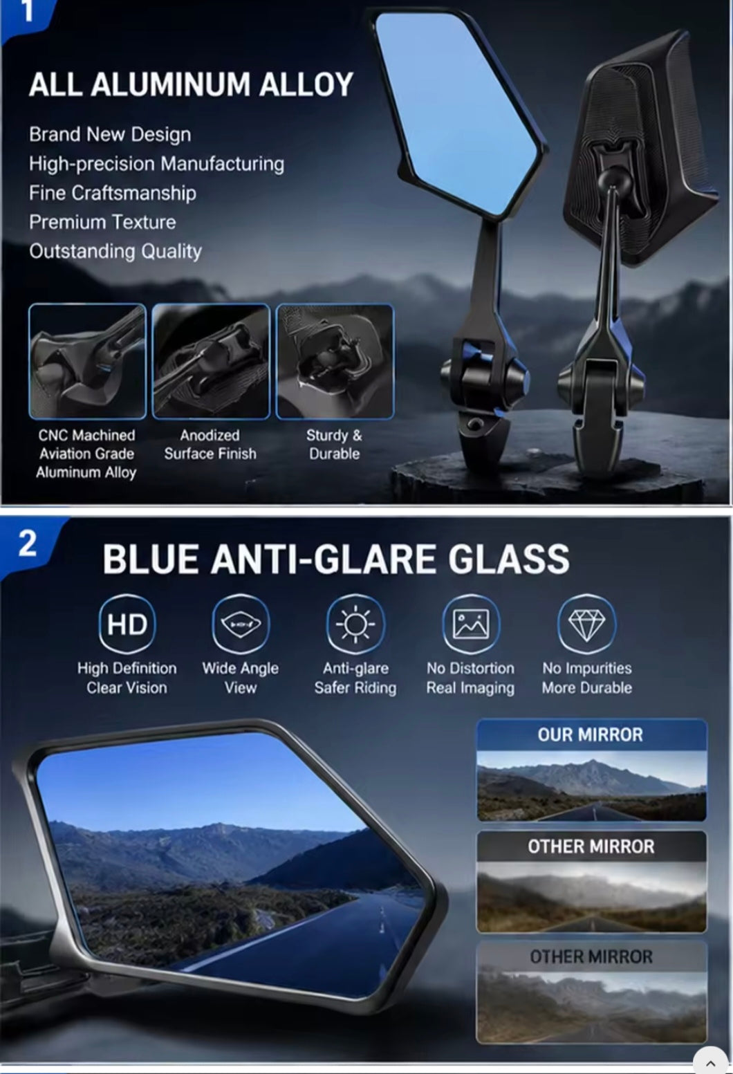 Honda CB Models Motorcycle Blade Mirrors – Blue Anti-Glare Glass