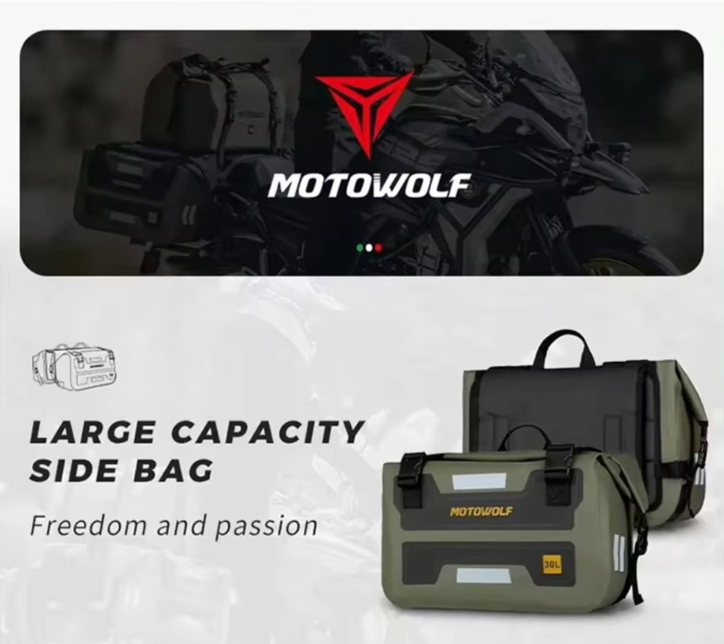 Adventure Touring 60L Waterproof Motorcycle Saddle Bags – Heavy Duty 500D PVC Touring Side Panniers (Set of 2) Green