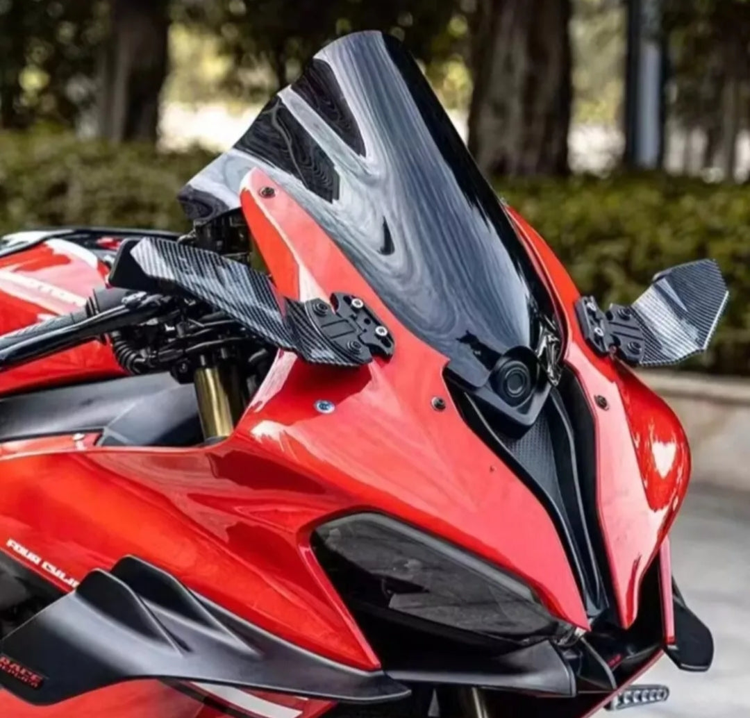 Winglet Style Motorcycle Mirrors – ABS Carbon Look Rear View Side Mirrors for Sport Bikes | Aerodynamic Design, Universal Fit for Yamaha R1 R6, Kawasaki Ninja, Honda CBR, Suzuki GSX-R, Ducati Panigale