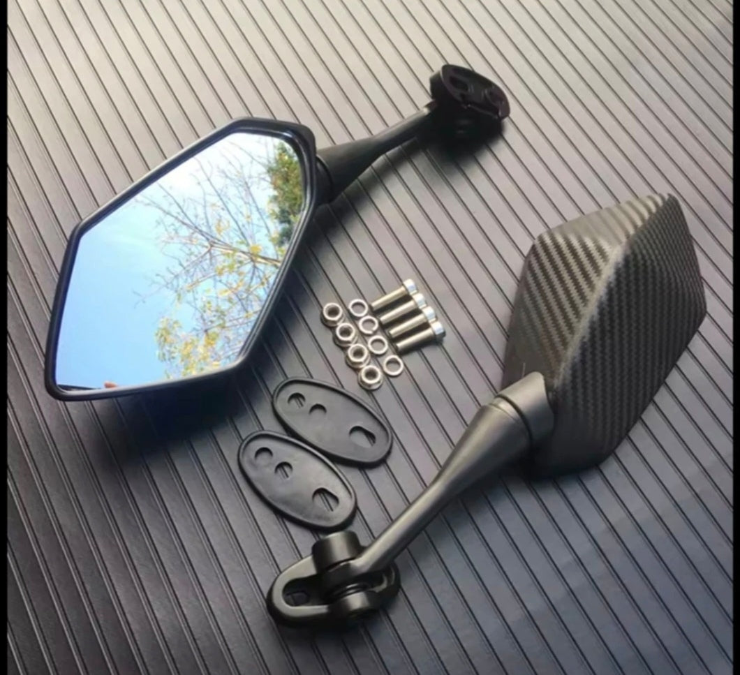 Universal 360° Rotating Sport Bike Mirrors – ABS Carbon Look | Racing Motorcycle Rearview Set (Pair)