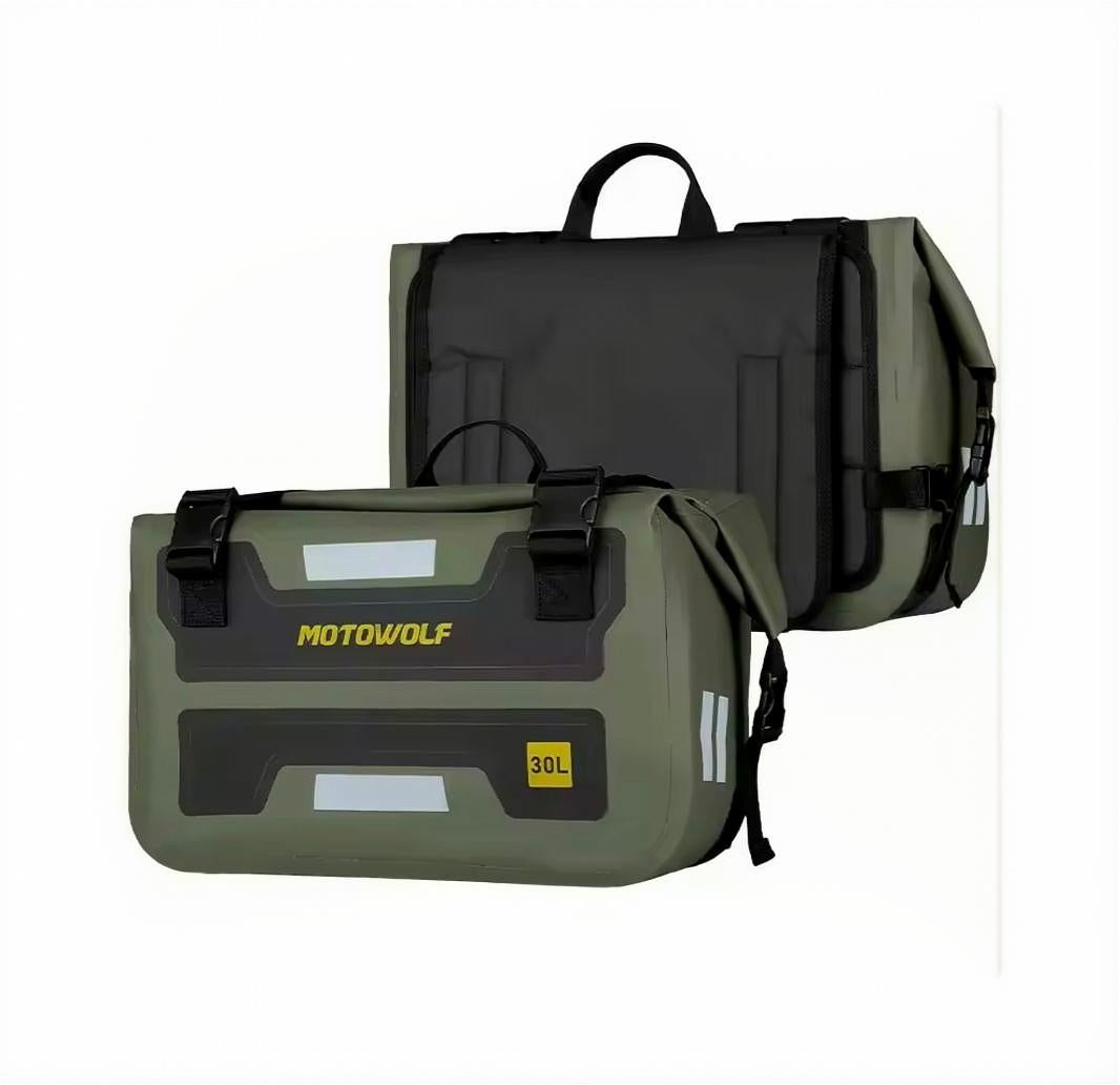 Adventure Touring 60L Waterproof Motorcycle Saddle Bags – Heavy Duty 500D PVC Touring Side Panniers (Set of 2) Green