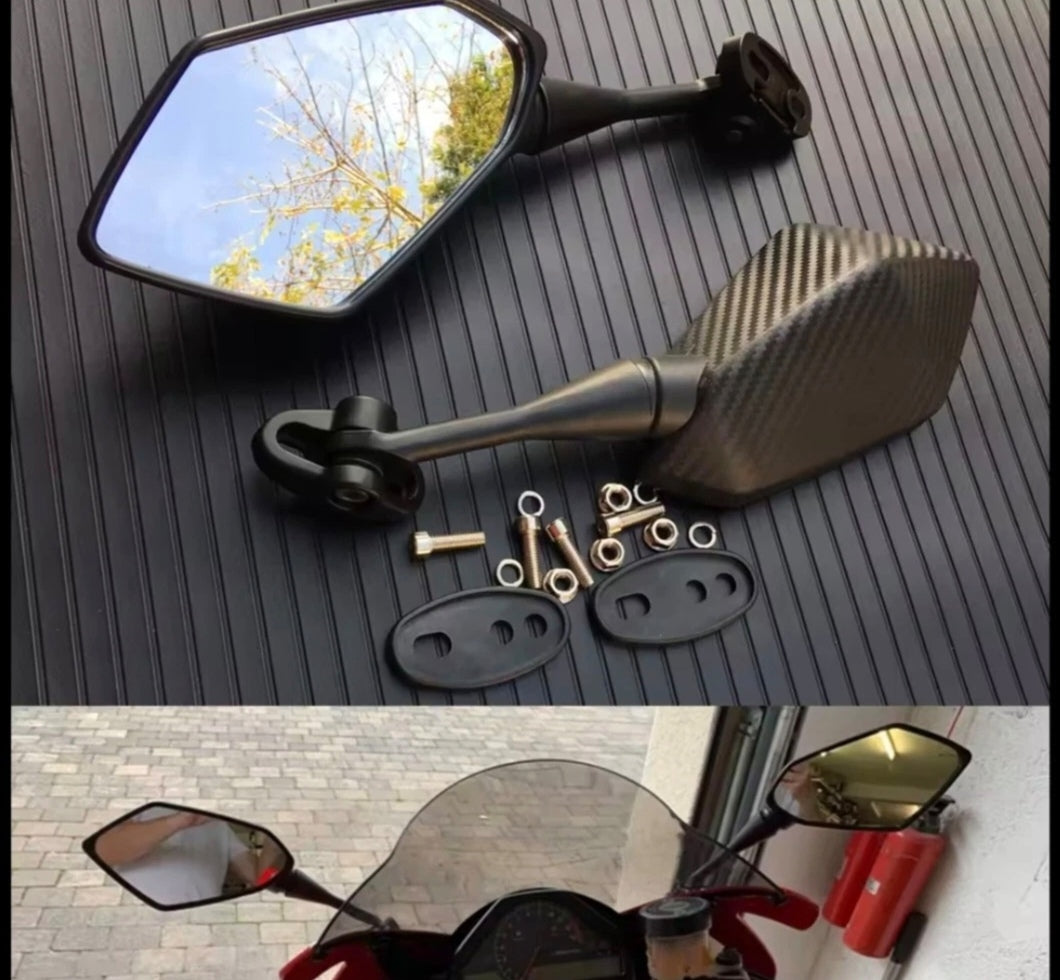 Universal 360° Rotating Sport Bike Mirrors – ABS Carbon Look | Racing Motorcycle Rearview Set (Pair)