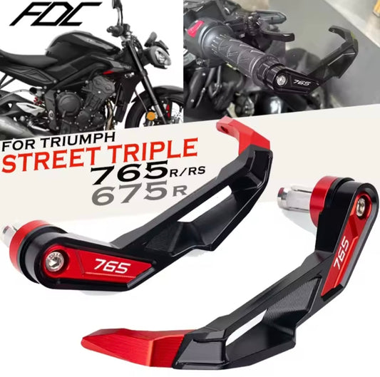 Triumph Street Triple 765 RS / R / S (2017–2026) CNC Handlebar Grip Guard Brake & Clutch Lever Protector Red