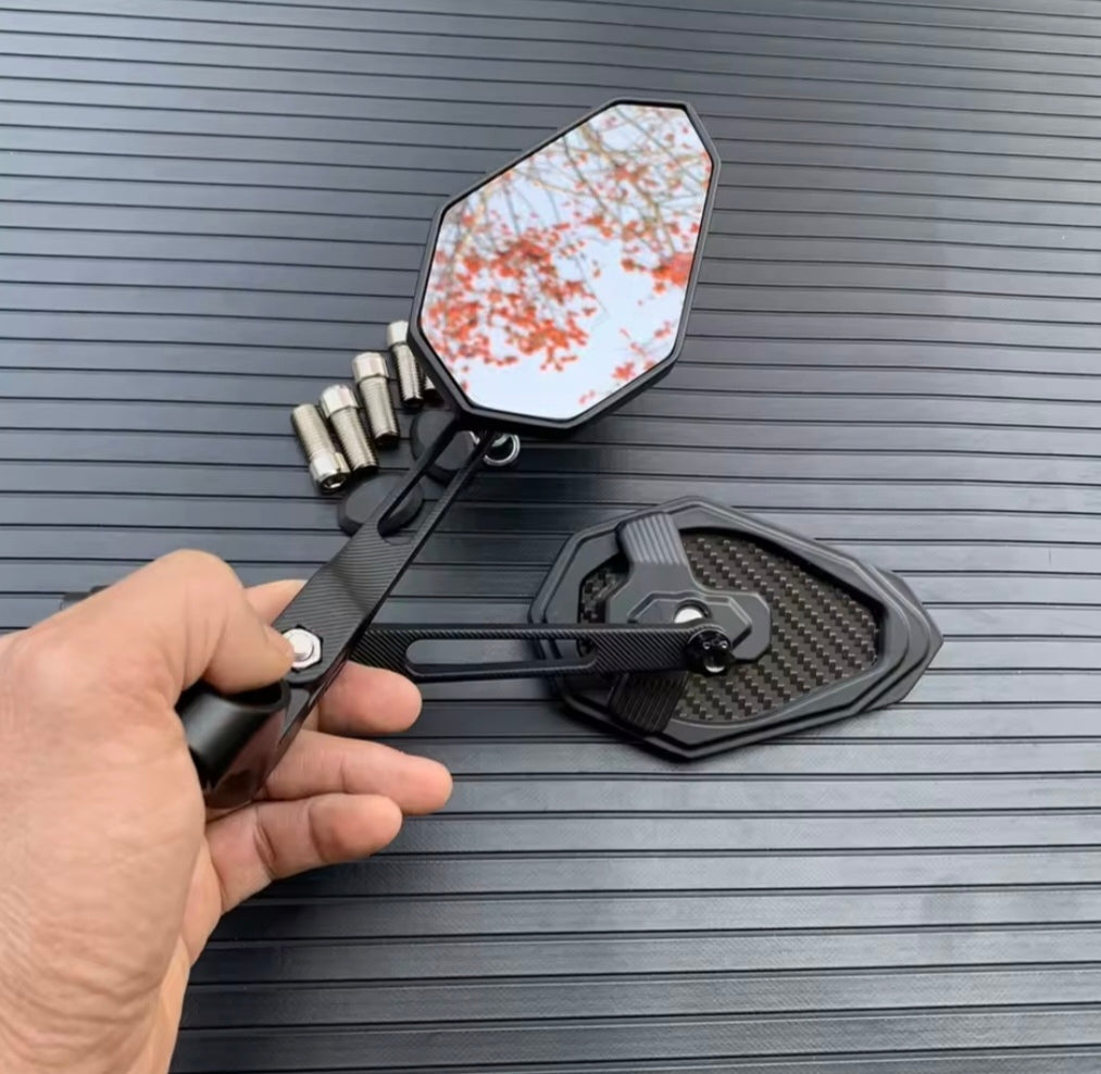 Aprilia Tuono 660 / V4 / 1100 Aluminum Motorcycle Mirrors – Carbon Look Adjustable Rear View Side Mirrors for Sport Bikes, Cruisers & Scooters
