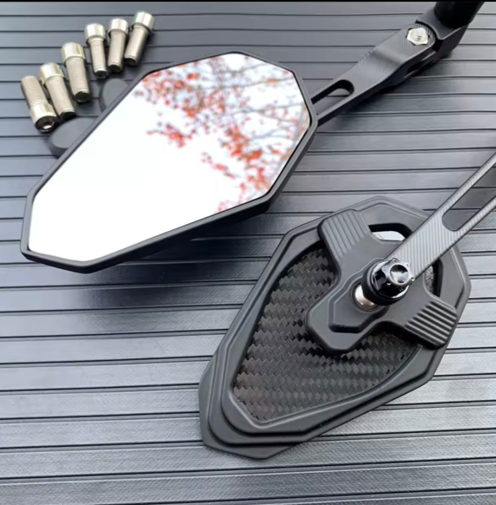 Aprilia Tuono 660 / V4 / 1100 Aluminum Motorcycle Mirrors – Carbon Look Adjustable Rear View Side Mirrors for Sport Bikes, Cruisers & Scooters