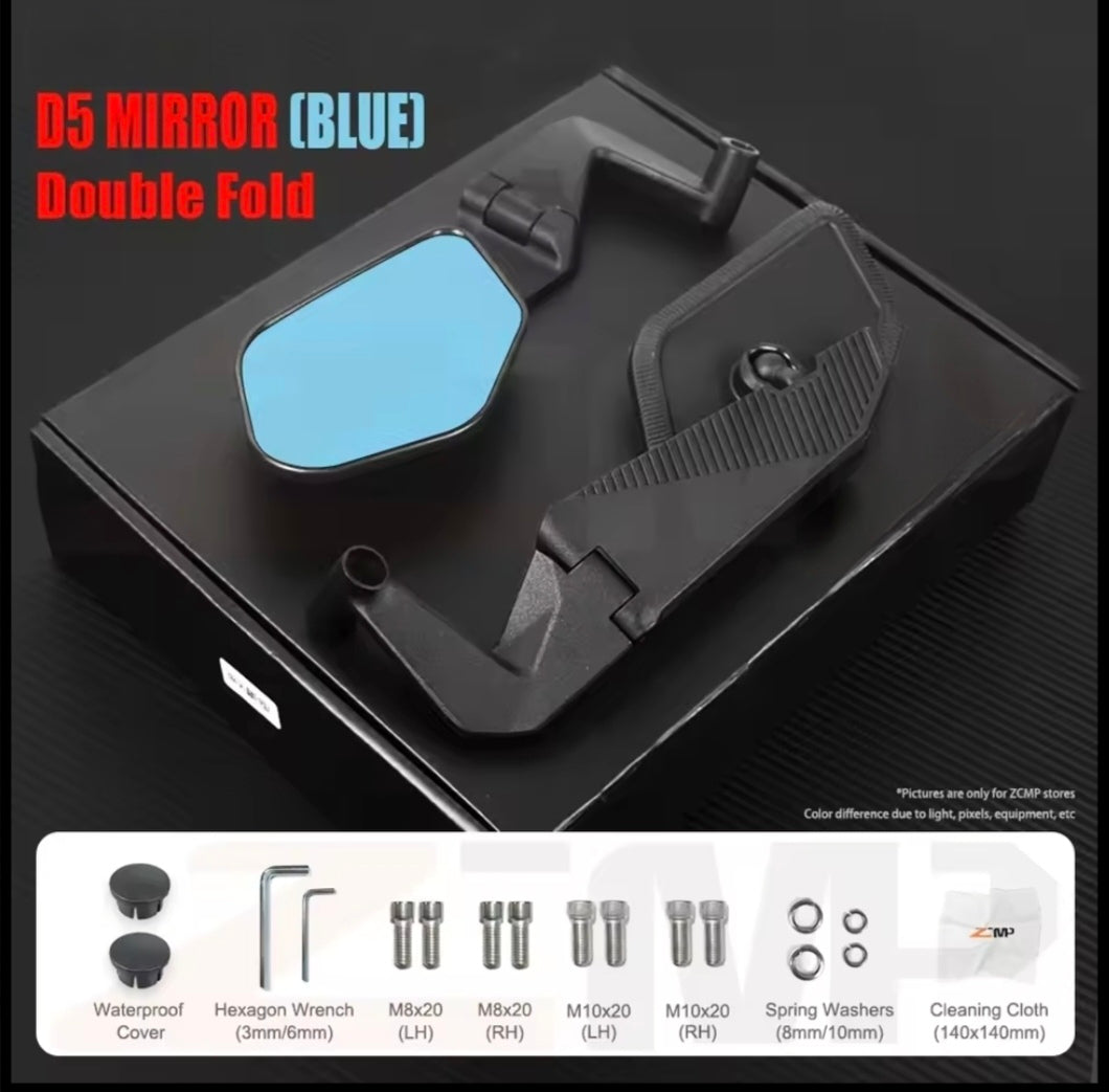 Foldable Double-Fold Motorcycle Bar End Wing Mirrors – Blue Anti-Glare Glass | KTM Super Duke Models
