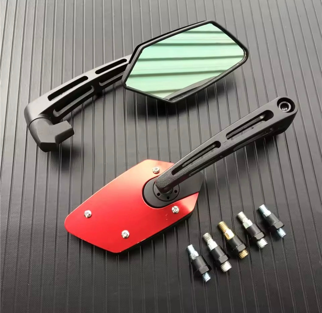 Universal 8mm 10mm Motorcycle Rearview Mirrors – Convex HD Side Mirrors for Scooter & E-Bike (Red, Pair)