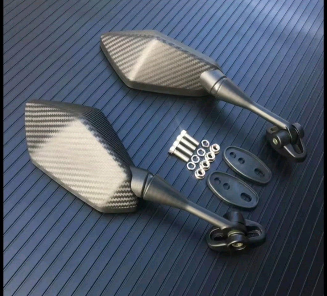 Universal 360° Rotating Sport Bike Mirrors – ABS Carbon Look | Racing Motorcycle Rearview Set (Pair)